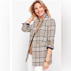 Talbots Navy Lined Plaid Jacket with Blue & Tan Accents